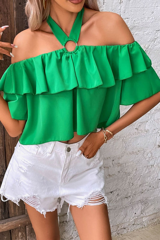 Halter Neck Ruffled Layered Blouse -  Nueva Moda Boutique By Giselly 