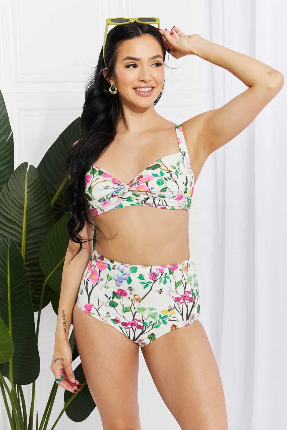 Marina West Swim Take A Dip Twist High-Rise Bikini in Cream -  Nueva Moda Boutique By Giselly 