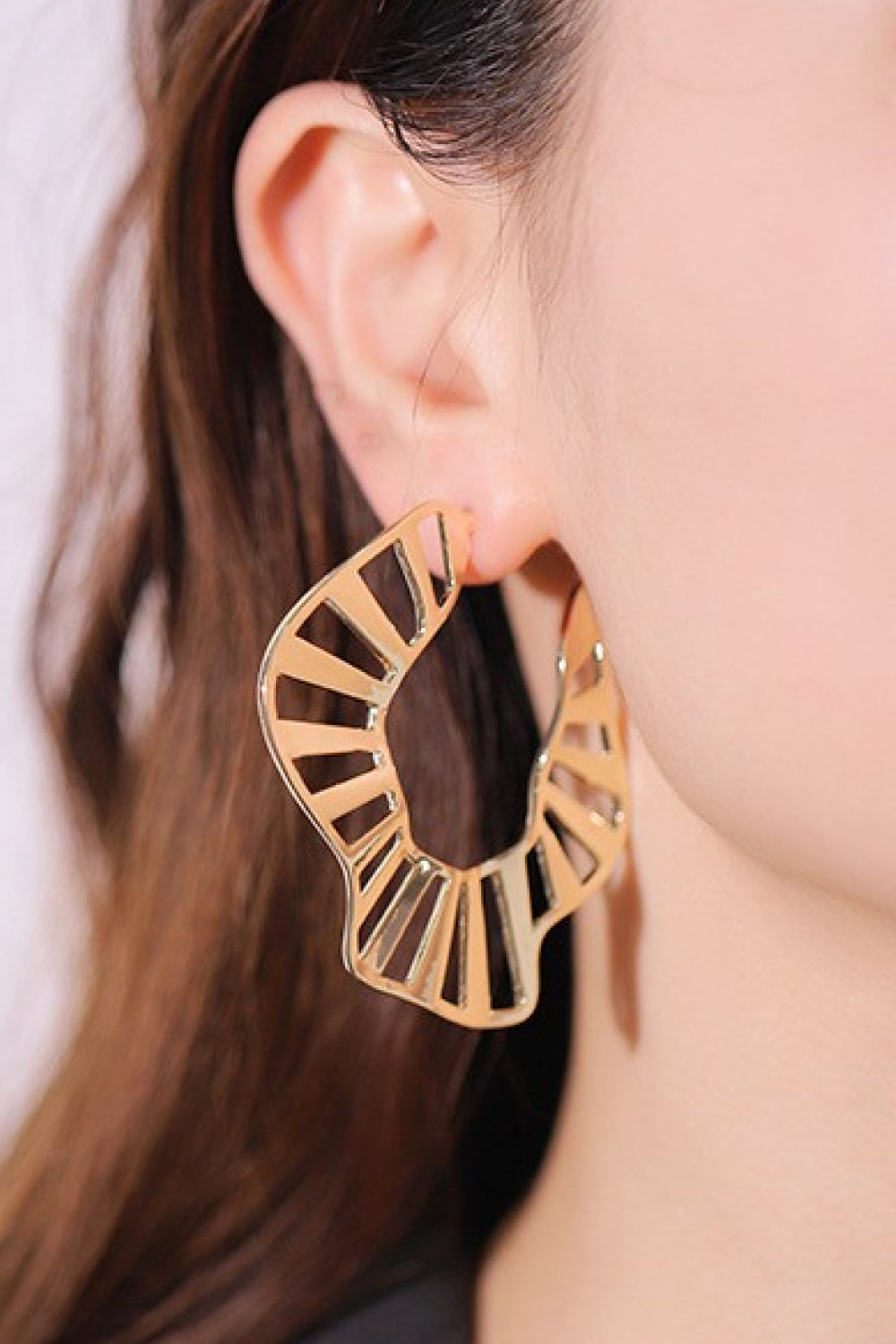 Cutout Zinc Alloy C-Hoop Earrings -  Nueva Moda Boutique By Giselly 