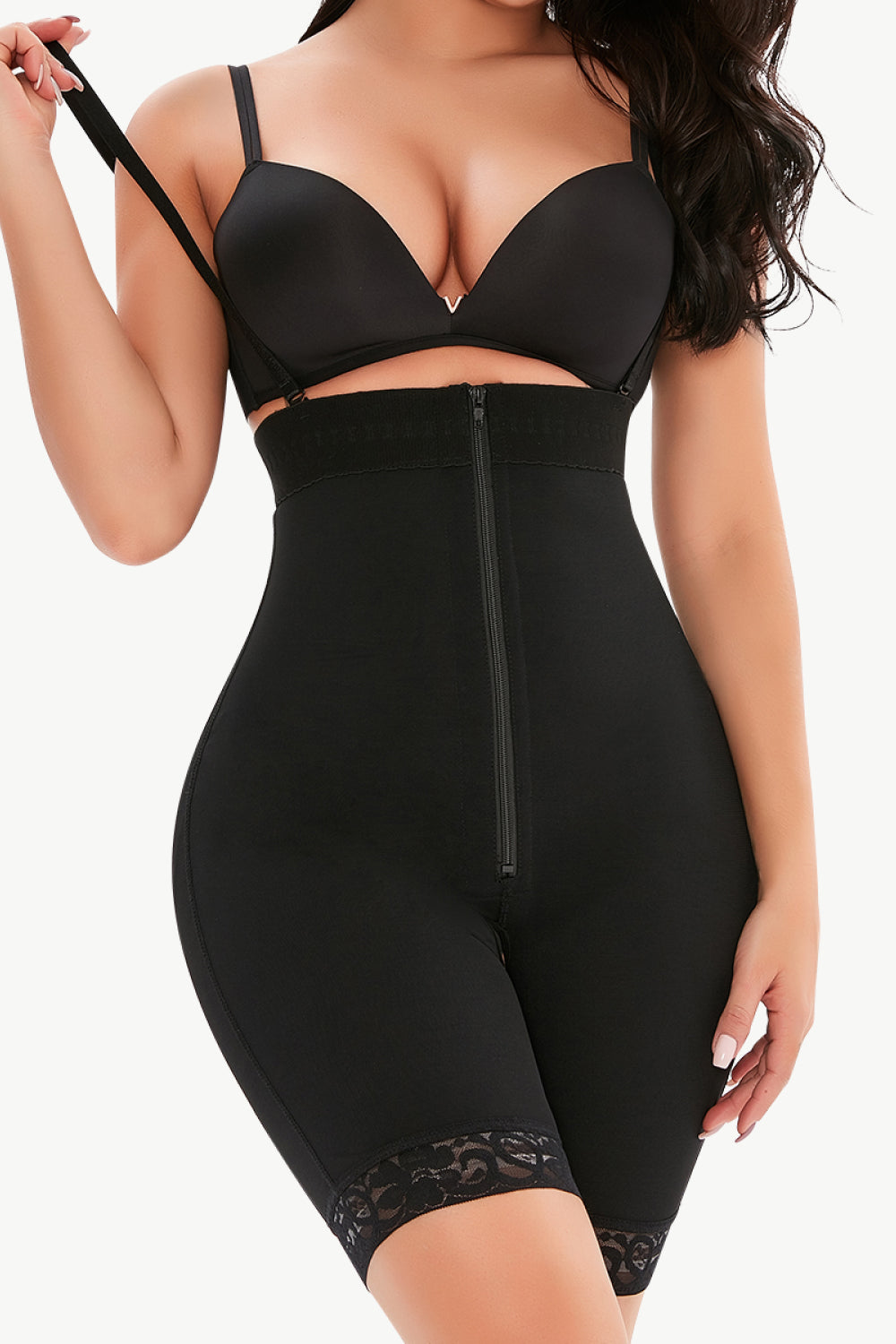 Full Size Lace Detail Zip-Up Under-Bust Shaping Bodysuit -  Nueva Moda Boutique By Giselly 