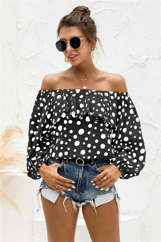 Polka Dot Off-Shoulder Layered Blouse -  Nueva Moda Boutique By Giselly 