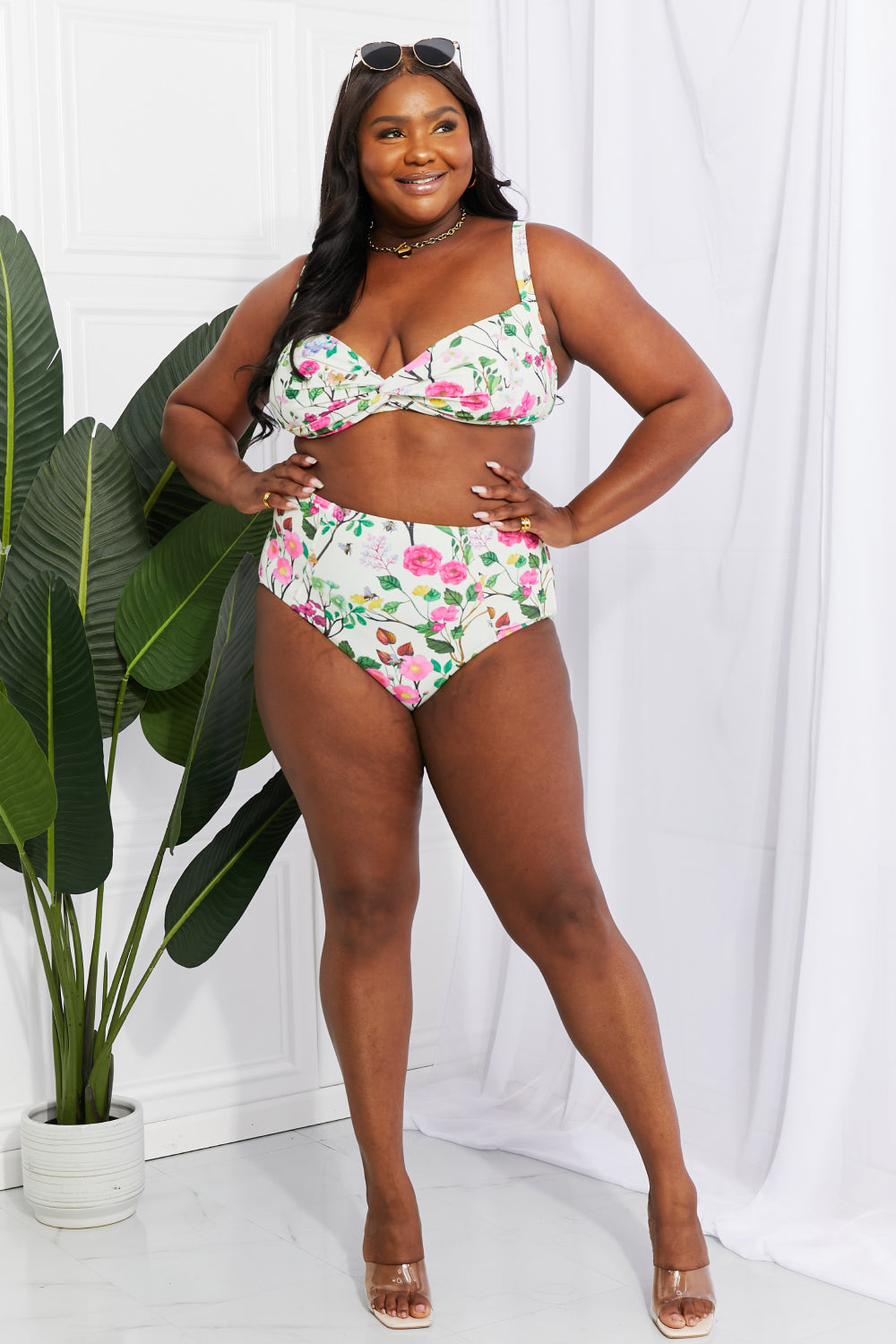 Marina West Swim Take A Dip Twist High-Rise Bikini in Cream -  Nueva Moda Boutique By Giselly 