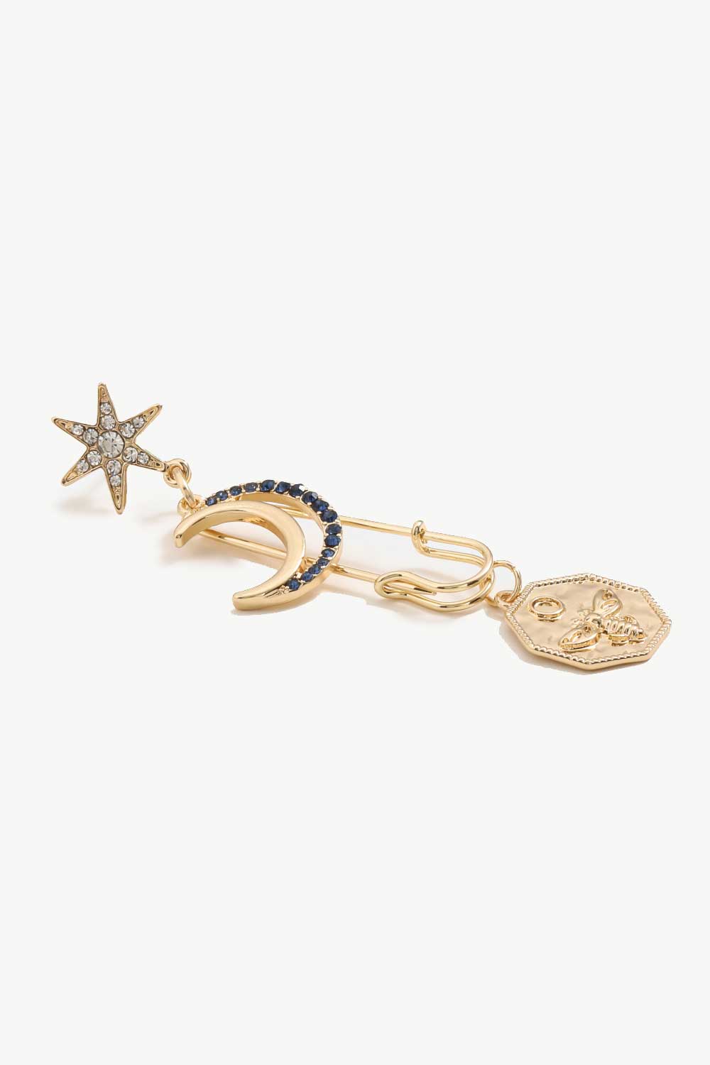 Inlaid Rhinestone Moon and Star Drop Earrings -  Nueva Moda Boutique By Giselly 