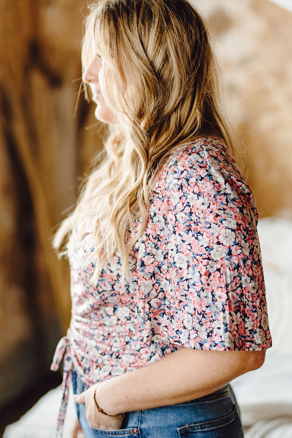 Plus Size Floral Drawstring Detail Blouse -  Nueva Moda Boutique By Giselly 