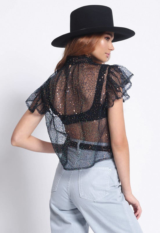 SHEER SEQUIN TOP -  Nueva Moda Boutique By Giselly 