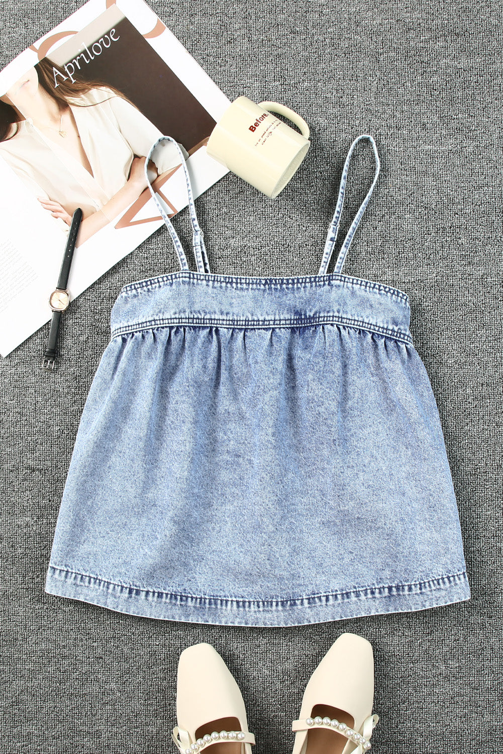 Smocked Adjustable Strap Denim Cami -  Nueva Moda Boutique By Giselly 