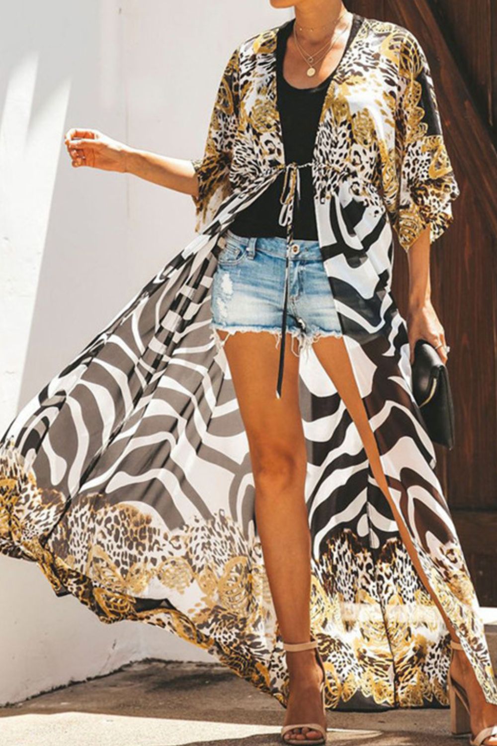 Printed Tied Duster Cardigan -  Nueva Moda Boutique By Giselly 