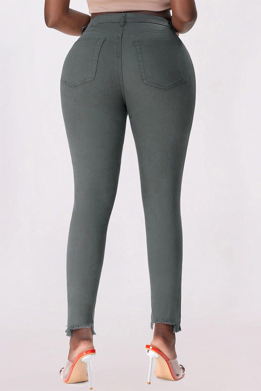 Button Fly Hem Detail Skinny Jeans -  Nueva Moda Boutique By Giselly 