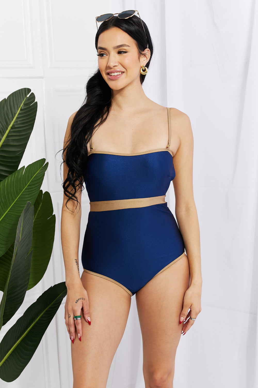 Marina West Swim Wave Break Contrast Trim One-Piece -  Nueva Moda Boutique By Giselly 